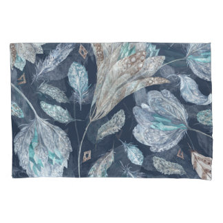Boho Chic Feathers Blume: Watercolor Dark Blue P Kissenbezug
