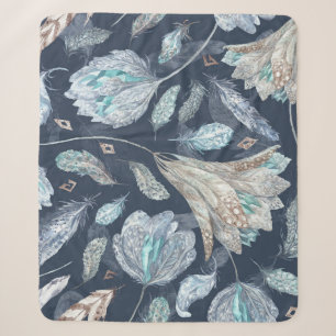 Boho Chic Feathers Blume: Watercolor Dark Blue P Sherpadecke