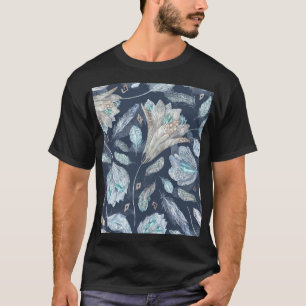 Boho Chic Feathers Blume: Watercolor Dark Blue P T-Shirt