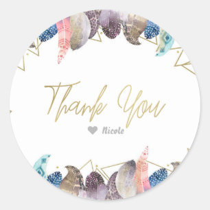 Boho Chic Feathers Rustic Glam & Gold Gastgeschenk Runder Aufkleber
