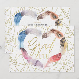 Boho-Chic-Feder-Herz-ABSCHLUSS-Einladungen Einladung