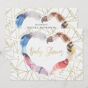 Boho-Chic-Feder-Herz-Baby-Party-Einladungen Einladung