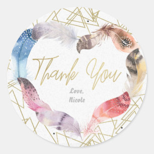 Boho-Chic-Feder-Herz-Gold-Dankeschön-Geschenk Runder Aufkleber