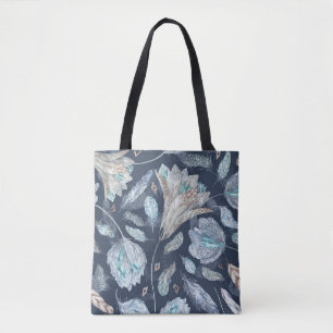 Boho Chic Federn Blumen: Wasserfarbe Dunkelblau P