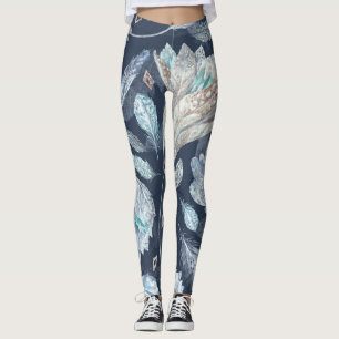 Boho Chic Federn Blumen: Wasserfarbe Dunkelblau P Leggings