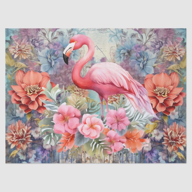 Boho Chic Flamingo Dekoupage Tissue Paper Seidenpapier (Vorderseite)