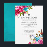 Boho Chic Floral Bat Mitzvah Einladung<br><div class="desc">Boho chic pink und türkisblau Aquarell florale Fledermaus Mitzvah Einladungen mit handgeschriebener Typografie,  die schnell und einfach auf Ihre Event-Besonderheiten angepasst werden.</div>