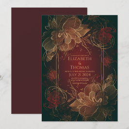 Boho Chic Floral Burgundy und Gold Thema. Einladung