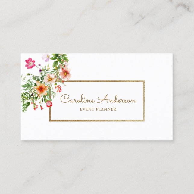 Boho Chic Floral Event Planer Business Card Visitenkarte (Vorderseite)