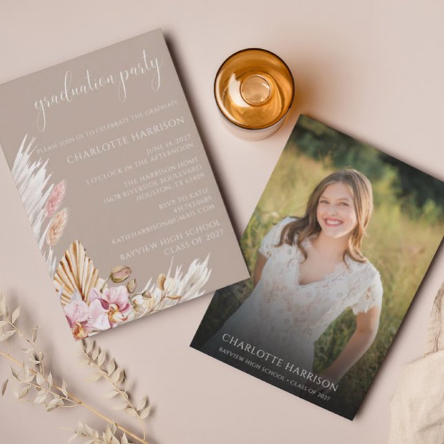 Boho Chic Floral Foto Graduation Party Einladung (Von Creator hochgeladen)