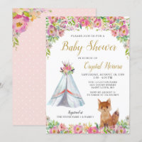 Boho Chic Floral Fox Teepee Tribal Baby Dusche