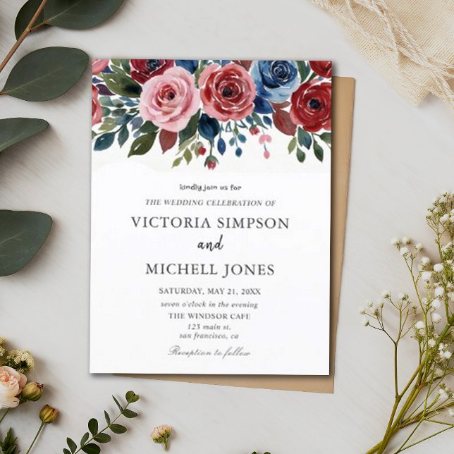 Boho Chic Floral Garden Rose Hochzeit Einladungspostkarte (Von Creator hochgeladen)