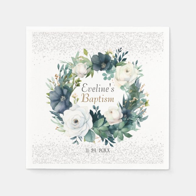 Boho Chic Floral Girls Taufe Serviette (Vorderseite)