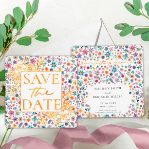 Boho-Chic Floral Gold Wildflower-Gartenhochzeit Save The Date