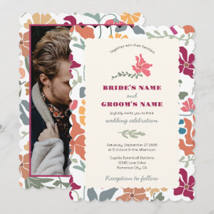 Boho Chic Floral Mitte des Jahrhunderts Retro Hoch Einladung