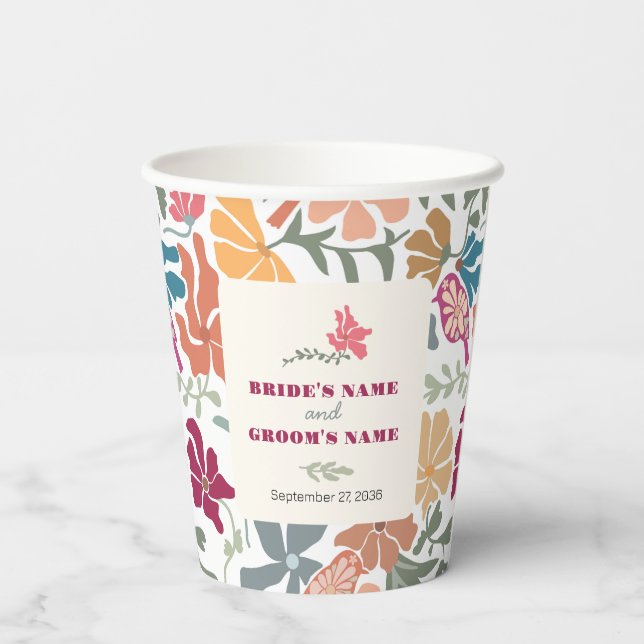 Boho Chic Floral Mitte des Jahrhunderts Retro Hoch Pappbecher (Rückseite)