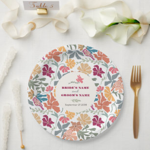 Boho Chic Floral Mitte des Jahrhunderts Retro Hoch Pappteller