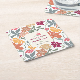 Boho Chic Floral Mitte des Jahrhunderts Retro Hoch Rechteckiger Pappuntersetzer