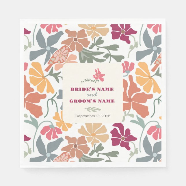 Boho Chic Floral Mitte des Jahrhunderts Retro Hoch Serviette (Vorderseite)
