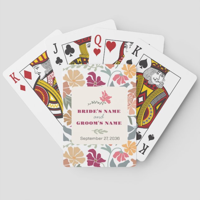 Boho Chic Floral Mitte des Jahrhunderts Retro Hoch Spielkarten (Rückseite)