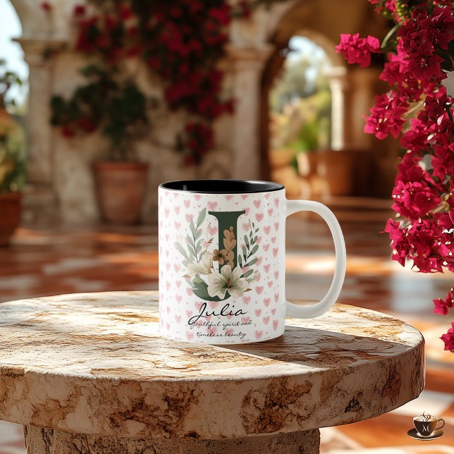 Boho Chic Floral Monogram Tasse - Julia (Von Creator hochgeladen)