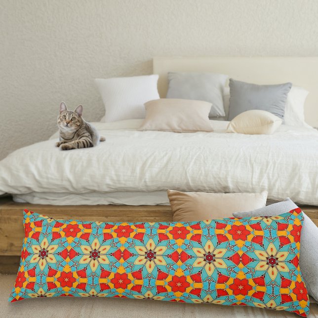Boho Chic Floral Pattern - Türkis Orange Red Seitenschläferkissen (Von Creator hochgeladen)