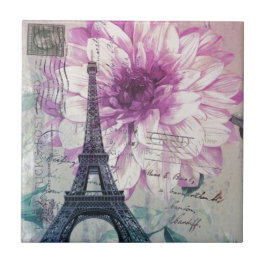 Boho Chic floral Vintag Paris Eiffelturm Fliese