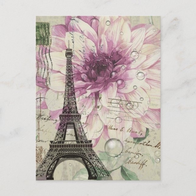 Boho Chic floral Vintage Paris Eiffelturm Postkarte (Vorderseite)