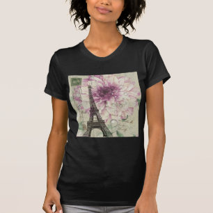 Boho Chic floral Vintage Paris Eiffelturm T-Shirt