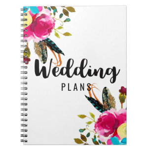 Boho Chic Floral Watercolor Hochzeitsplaner Notizblock