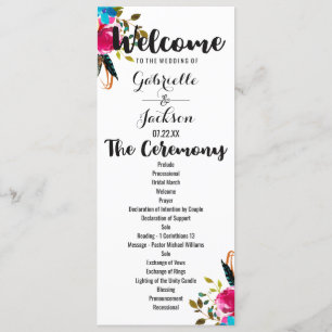 Boho Chic Floral Watercolor Hochzeitsprogramm Programm