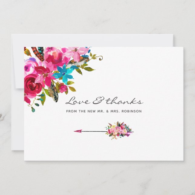 Boho Chic Floral Wedding Dankeskarte (Vorderseite)