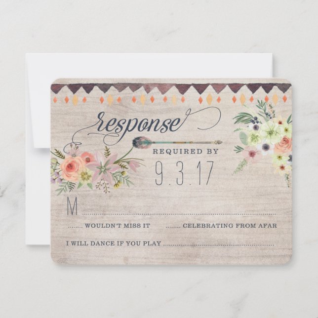 Boho Chic Floral Wedding RSVP Card (Vorderseite)