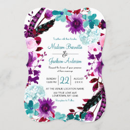 Boho Chic Floral Wreath Lila Hochzeitseinladung Einladung