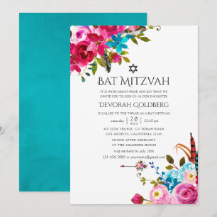 Boho Chic Florale Bat Mitzvah Einladung