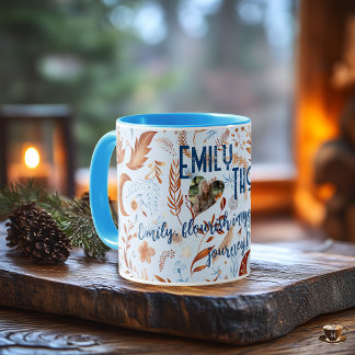 Boho-chic florale Mond mit Kupfer- und blauen Blät Tasse