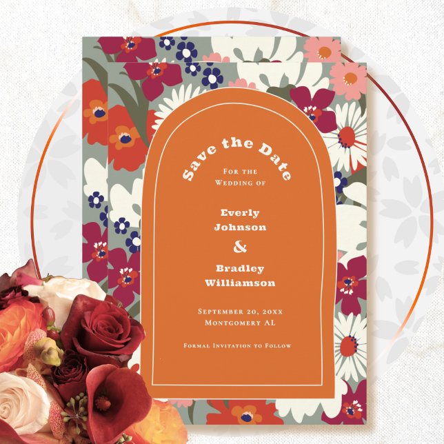 Boho Chic Florales Farbige QR-Code Save-the-Date Einladung (Von Creator hochgeladen)