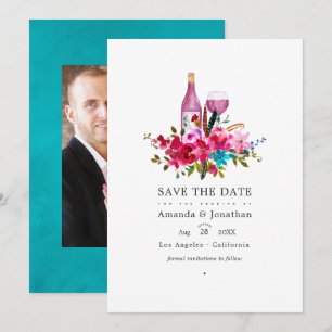 Boho Chic Florales Weinprobe-Hochzeitsfoto Save The Date
