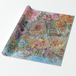 Boho Chic Flower Garden Aquarellbilder Geschenkpapier