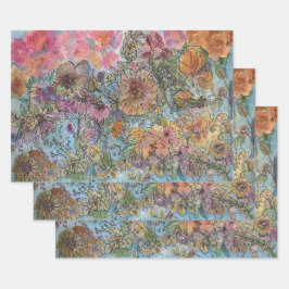 Boho Chic Flower Garden Aquarellbilder Geschenkpapier Set
