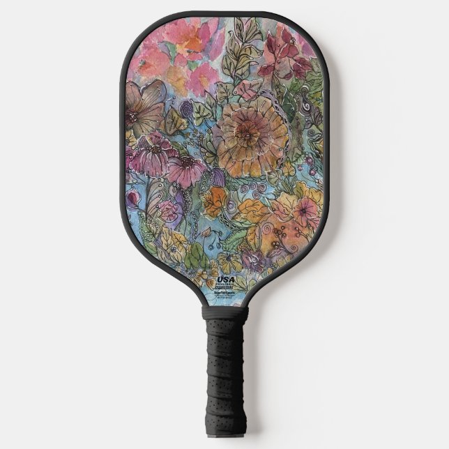 Boho Chic Flower Garden Aquarellbilder Pickleball Schläger (Vorderseite)
