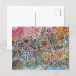 Boho Chic Flower Garden Aquarellbilder Postkarte
