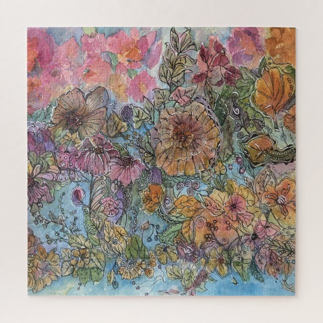 Boho Chic Flower Garden Aquarellbilder Puzzle (Vertikal)
