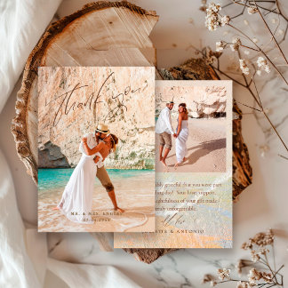 Boho-Chic-Foto-Strand-Ziel-Hochzeit Dankeskarte