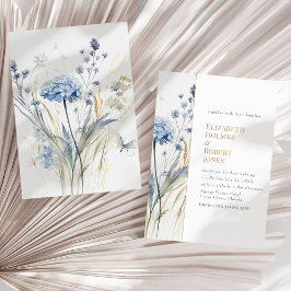 Boho Chic French Blue Wildblumen Hochzeit Einladung