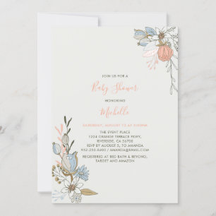 Boho chic Frühling Korallenrosa Floral Baby Shower Einladung