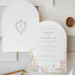 Boho-Chic-Garten-Wildblumen-Hochzeit Frühling Somm Einladung