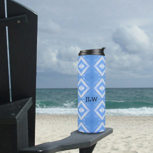 Boho Chic Gefärbte Krawatte Blau und Weiß Thermal Thermosbecher