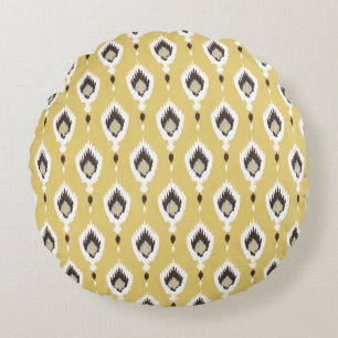 Boho-chic gelbes Ikat-Stammesmuster Monogramm Rundes Kissen
