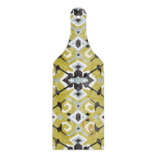 Boho-chic gelbes Ikat-Stammesmuster-Monogramm Schneidebrett